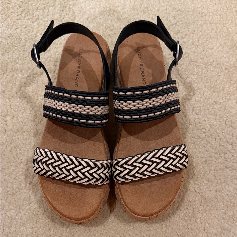 Lucky Brand Women's Black and Cream Braided Sandals